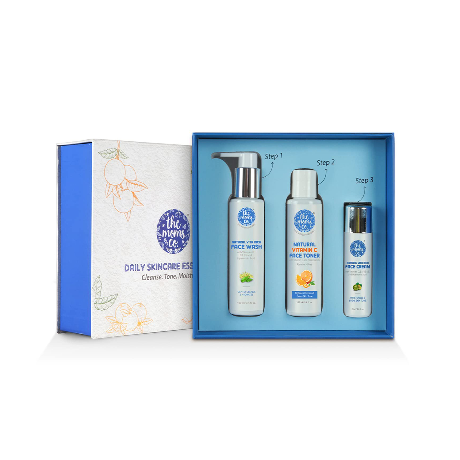 The Moms Co Daily Skincare Essentials Box l All Skin Types l Vitamin C & Hyaluronic Acid