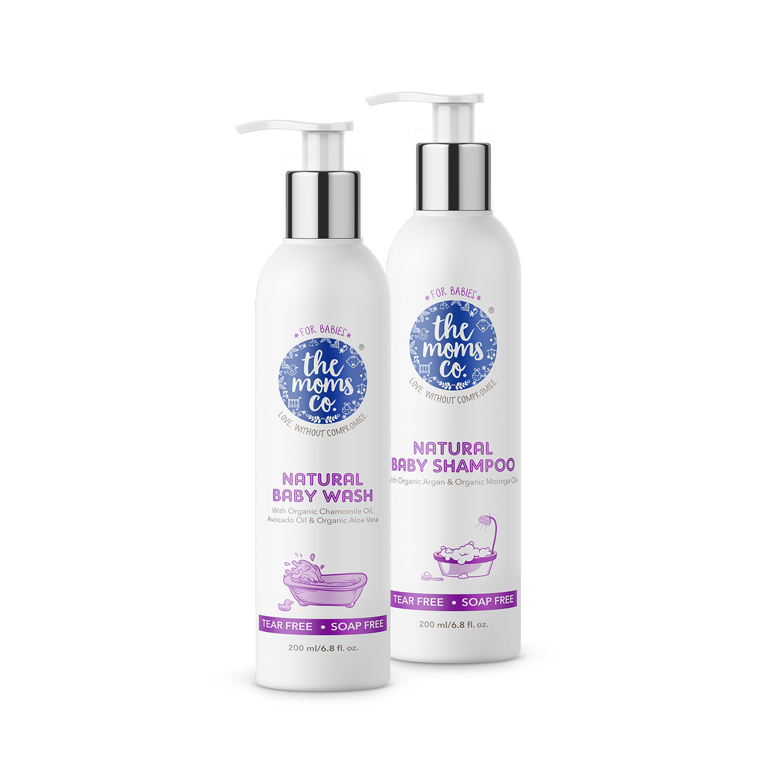 The Moms Co. All Natural Tear-Free Cleaning Bundle for Baby with Tear-Free Natural Baby Wash (200ml) and Baby Shampoo (200ml)