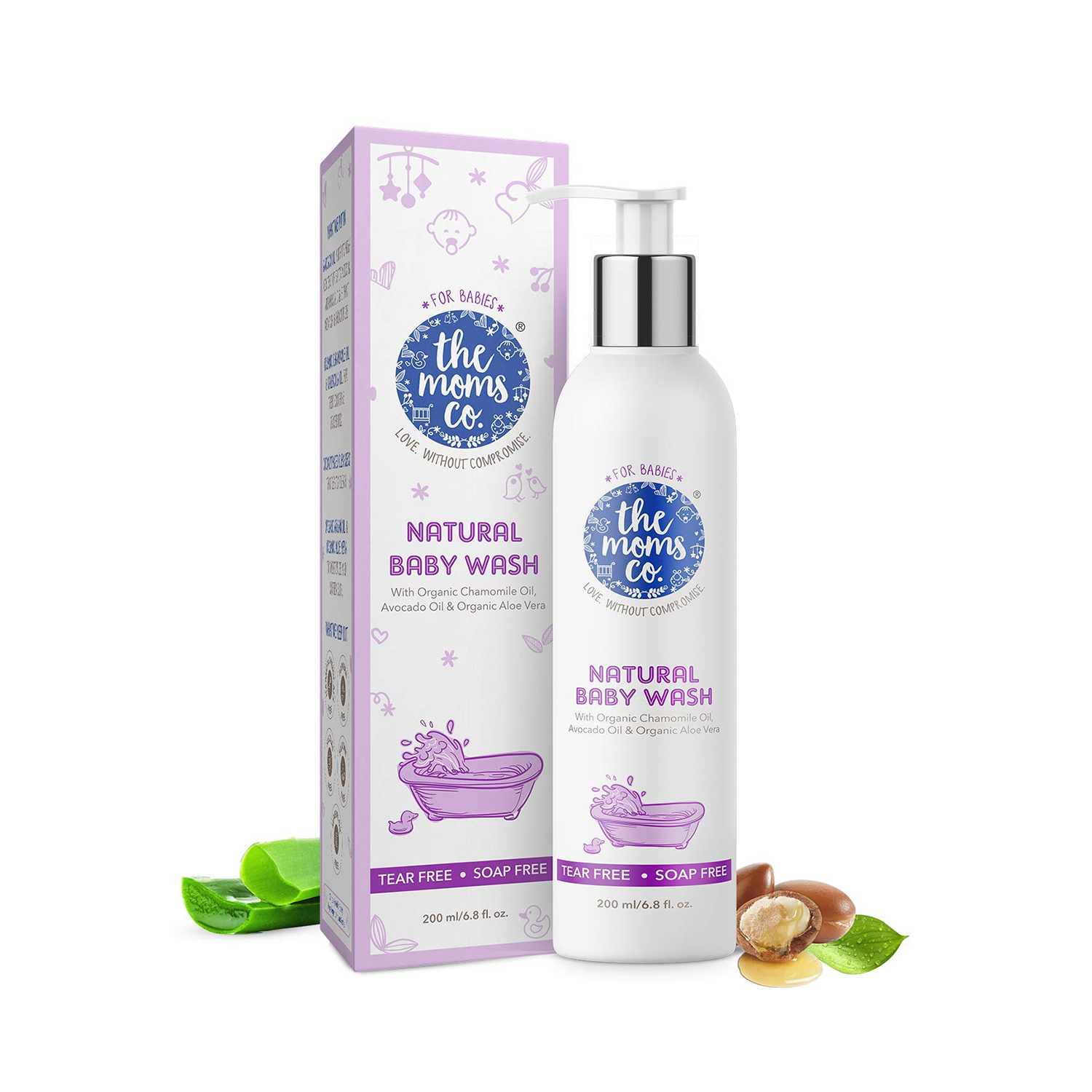 The Moms Co. Tear-Free Natural Baby Wash with Calendula, Avocado Oils and USDA-Certified Organic Oils Like Argan, Chamomile (200 ml)
