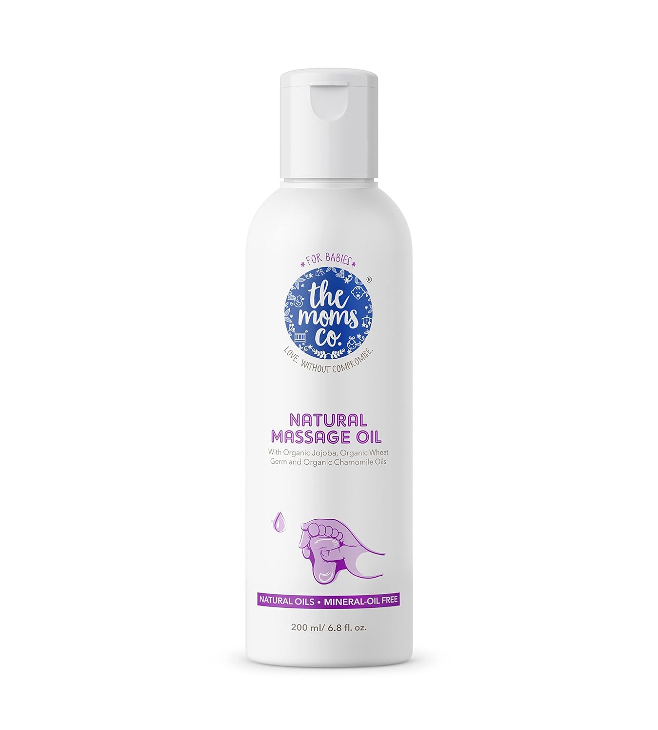 The Moms Co. Natural Baby Massage Oil with 10 Oils - Sesame Oil, Avocado, Organic Almond, Organic Jojoba, Organic Chamomile - 200 ml Clinically Tested for Safety. Hypoallergenic, Mild & Gentle.