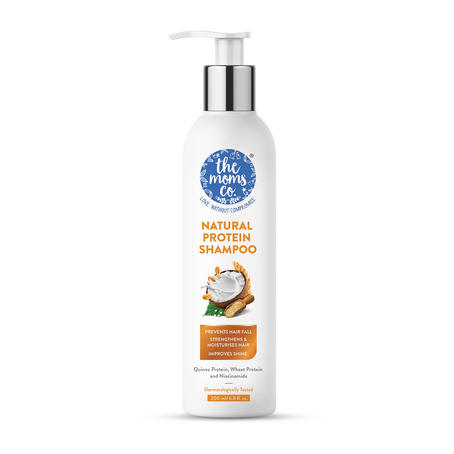 The Moms Co. Natural Protein Hair Strengthening Shampoo for Women & Men| With Hydrolyzed Silk & Wheat Proteins |Shampoo for Dry and Frizzy Hair | Shampoo for Hair fall control-200 ml