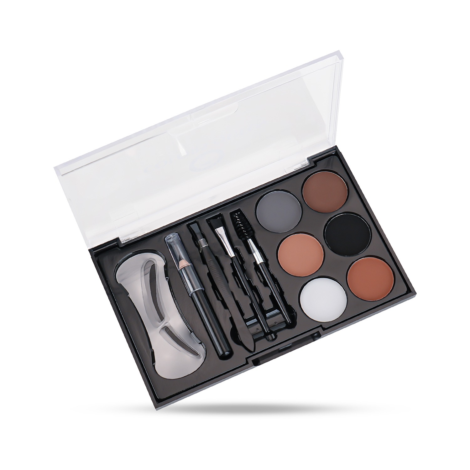 Colors Queen Eyebrow Styling Kit with 5 Highly Pigmented Shades and 1 Wax, Spoolie, Eyebrow Pencil, Eyebrow Stencil, Hair Plucker & Angular Brush (Palette) 15  gm