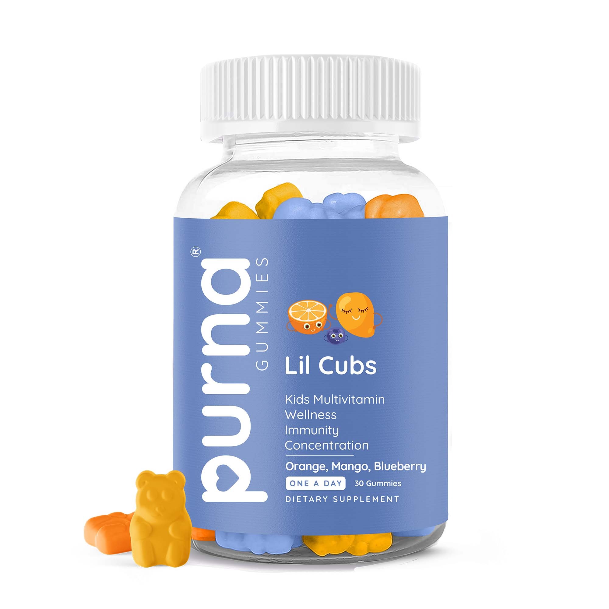 Purna Gummies Kids Multivitamins Blueberry, Mango, Orange flavor