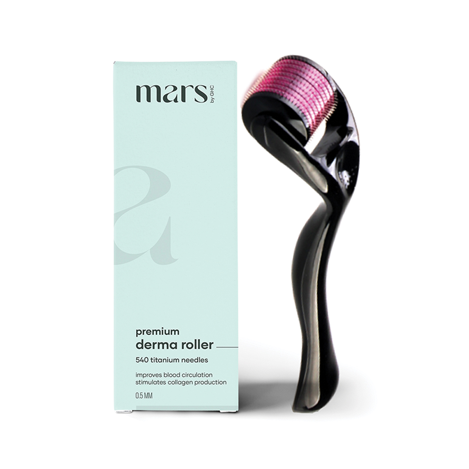 mars by GHC Derma Roller wth 540 Titanium Alloy Micro Needles 0.5mm for Hair Follicles Stimulation & Skin Tightening