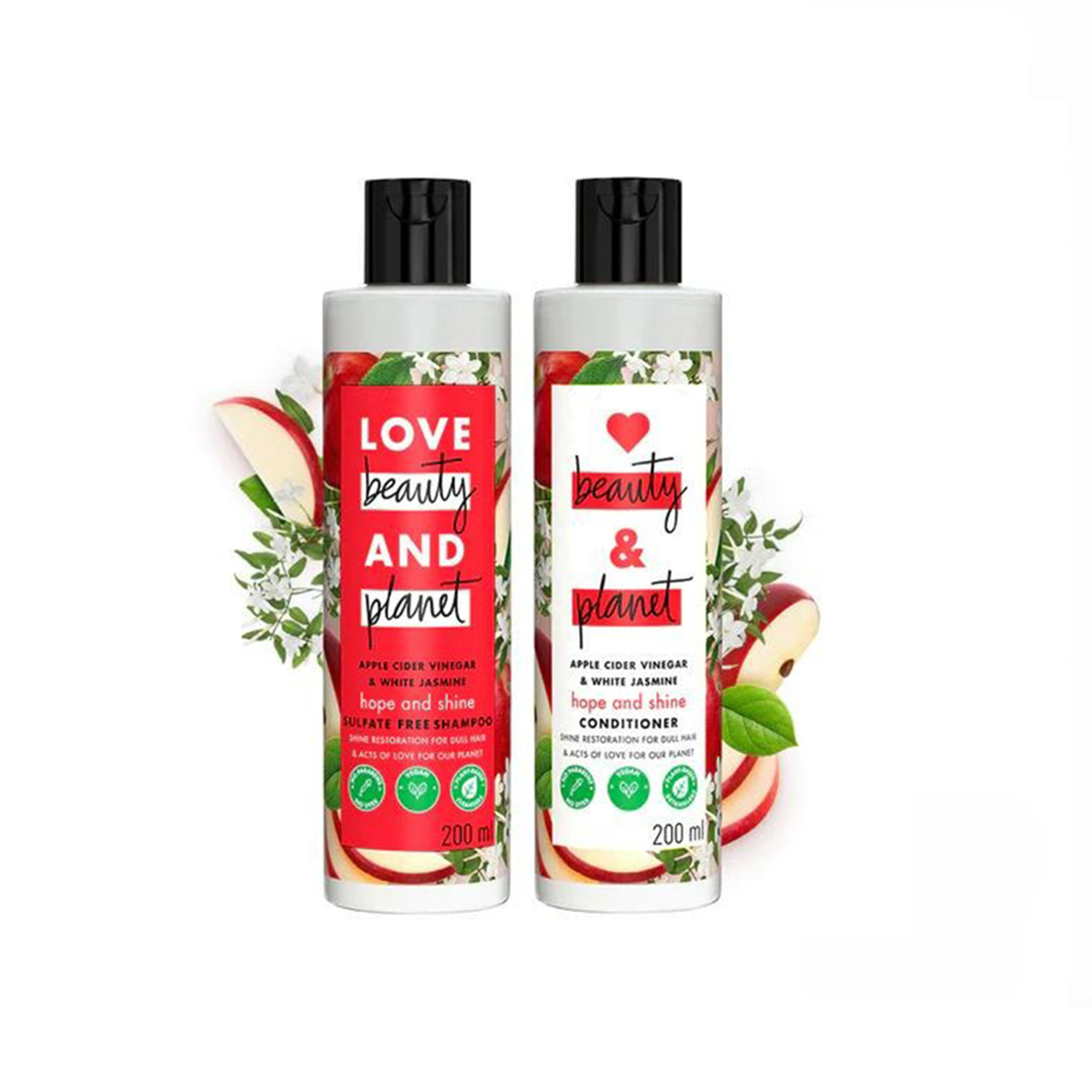 Love Beauty & Planet Apple Cider Vinegar & Jasmine Shine Shampoo & Conditioner, 200ml