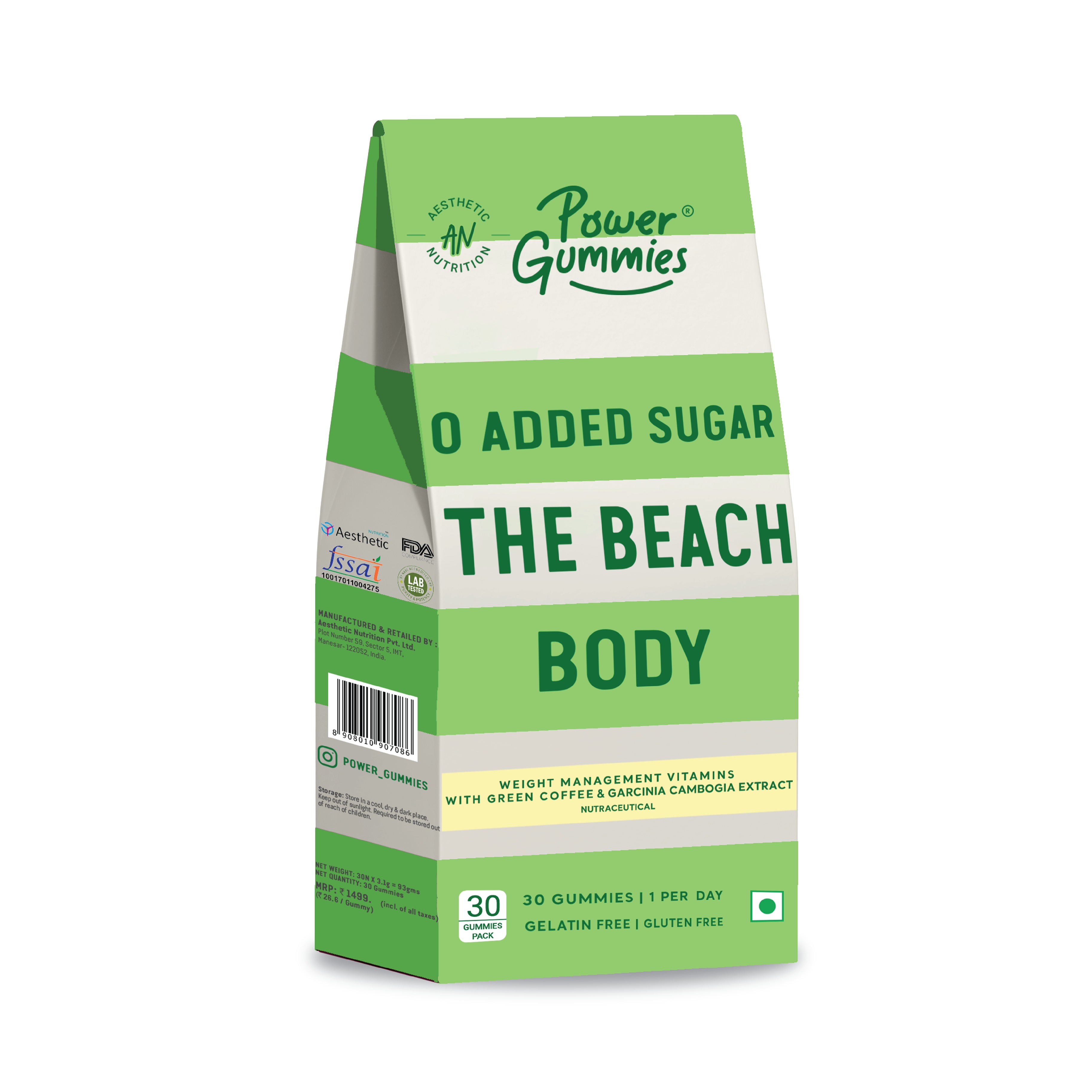 Power Gummies The Beach Body With Green Coffee, L-Carnitine & Vitamin C- For Men & Women- 30 Gummies Now with 0 Added Sugar