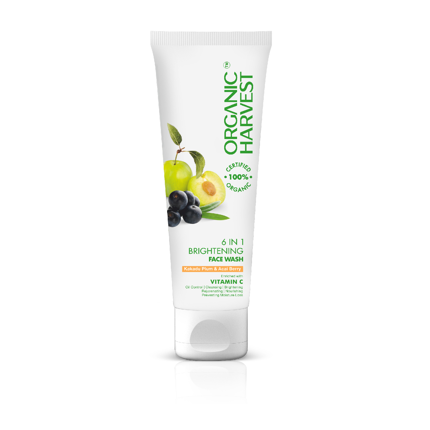 Organic Harvest 6-in-1 Brightening Face Wash: Kakadu Plum & Acai Berry | Daily Use Face Wash for Men & Women | Daily Use Face Wash | 100% American certified organic | Sulphate & Paraben-free 100gm