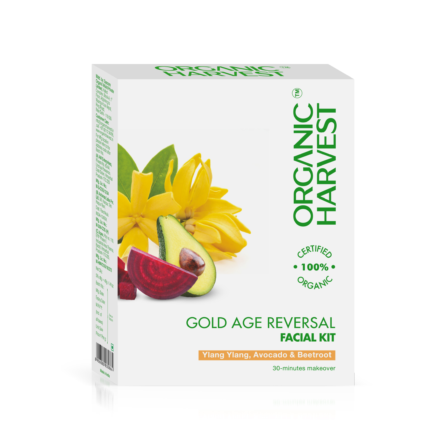 Organic Harvest Gold Age Reversal Make Over Facial Kit For Women | 5 Easy Steps | Rejuvenates Skin Cells, Reduces Fine Lines & Signs of Ageing, Natural Glow To Skin | Ideal For All Skin Type | Paraben, Sulphate & Chemical Free - 50g