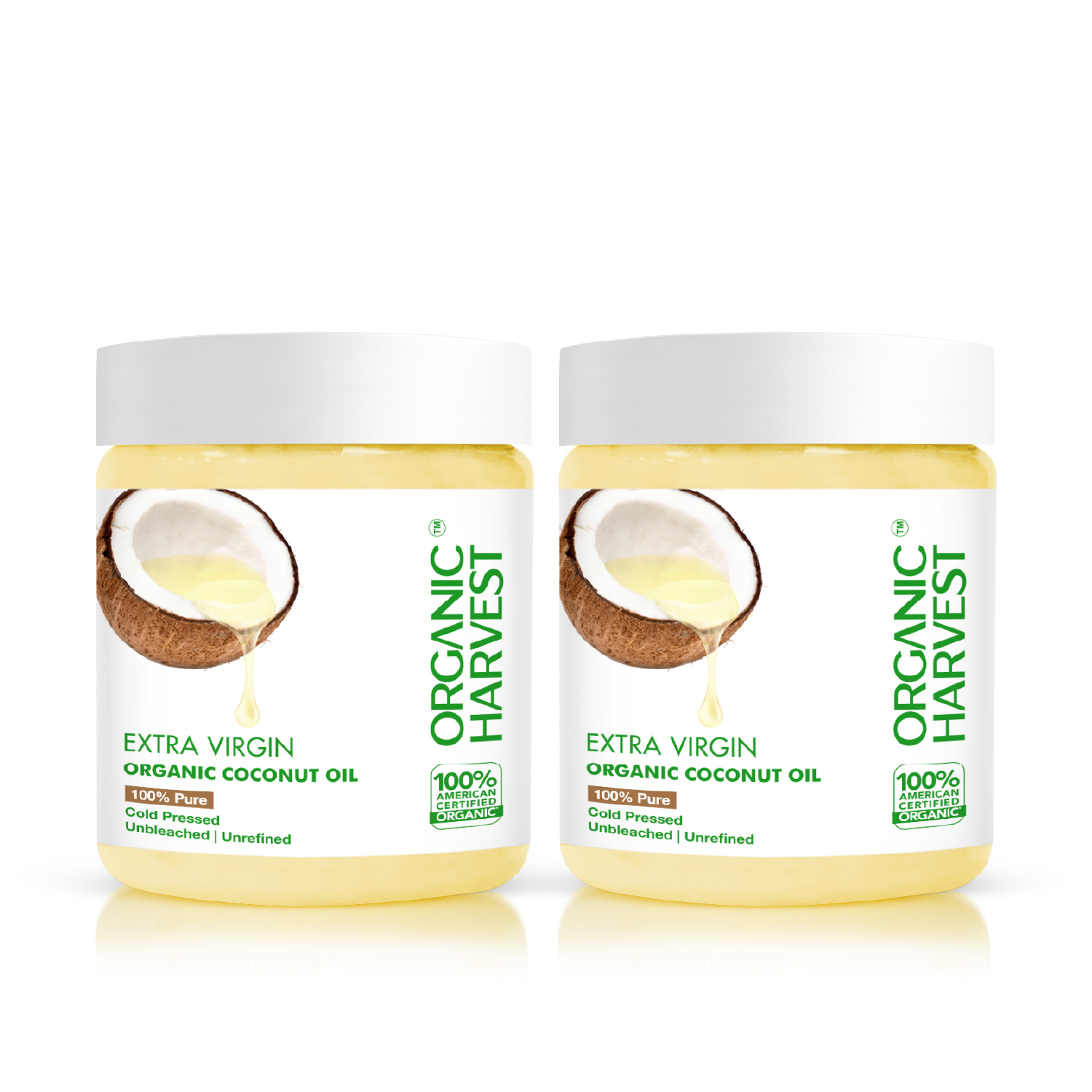 Organic Harvest Cold Pressed Extra Virgin Coconut Oil For All Type Skin & Hair Growth | Premium Grade Edible Coconut Oil for Cooking | Unbleached & Unrefined | Sulphate & Paraben free Hair Oil (Pack of 2) Hair Oil (400 ml)
