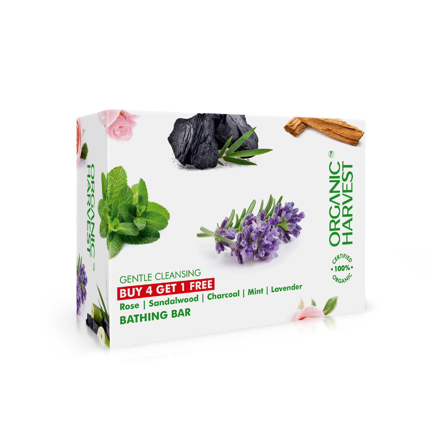 Organic Harvest 5-in-1 Bathing Bars: Rose, Sandalwood, Charcoal, Mint and Lavender | Moisturizing Soaps For Men & Women | Combo Pack Offer | Sulphate & Paraben-free | 100% American Certified Organic
