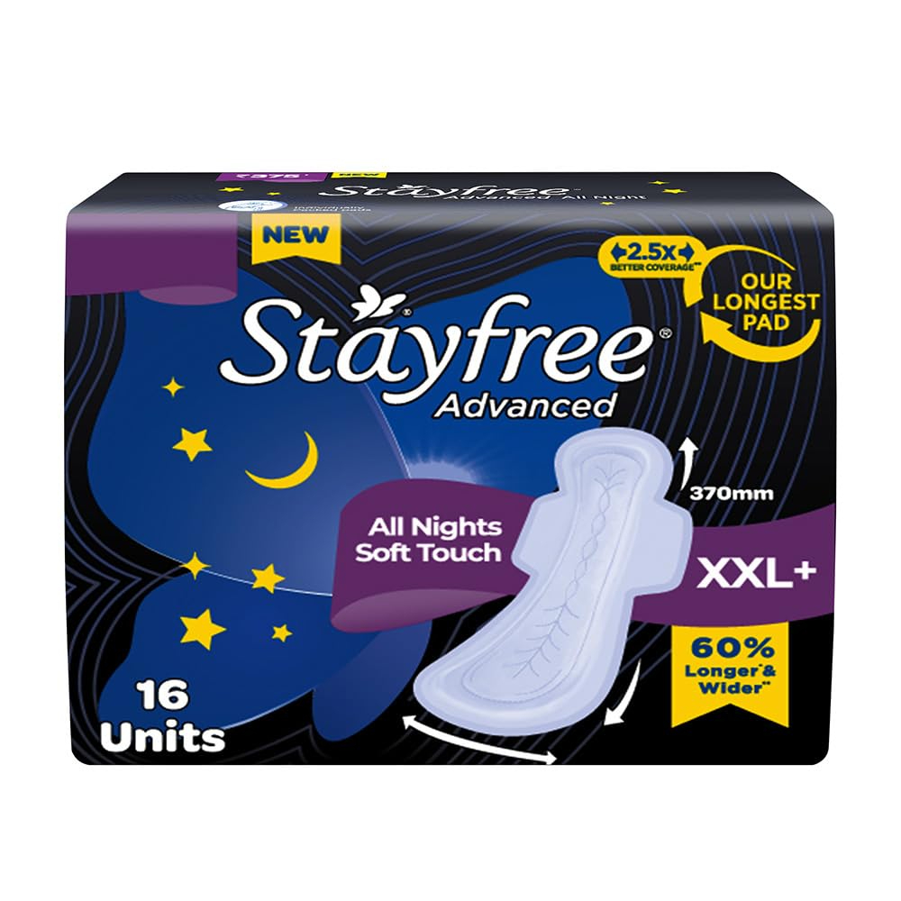 Stayfree Advanced All Nights XXL+ Sanitary Napkins (16 Pads)