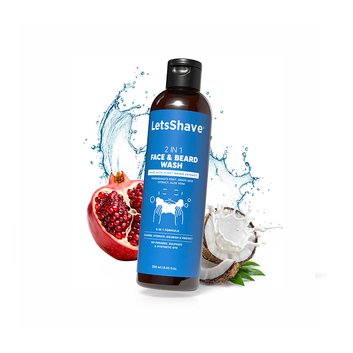 LetsShave 2-in-1 Face & Beard Wash for Men - Gentle Cleanser with Pomegranate, Grape Seed & Aloe