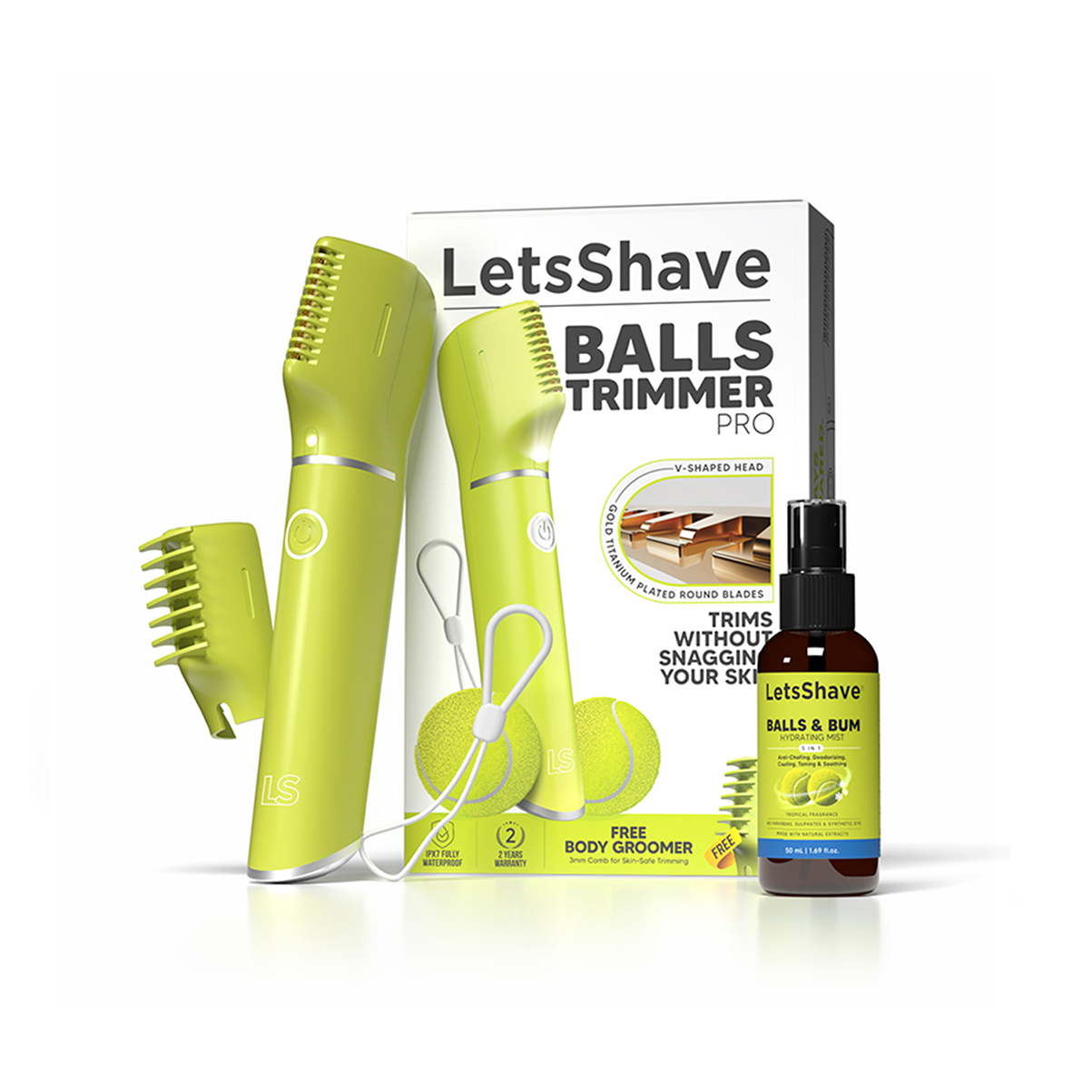 LetsShave Personal Trimmer for Men with Skin-Safe 'R' Blades + 1 Groin Area Mist (90 Min Runtime & Waterproof)