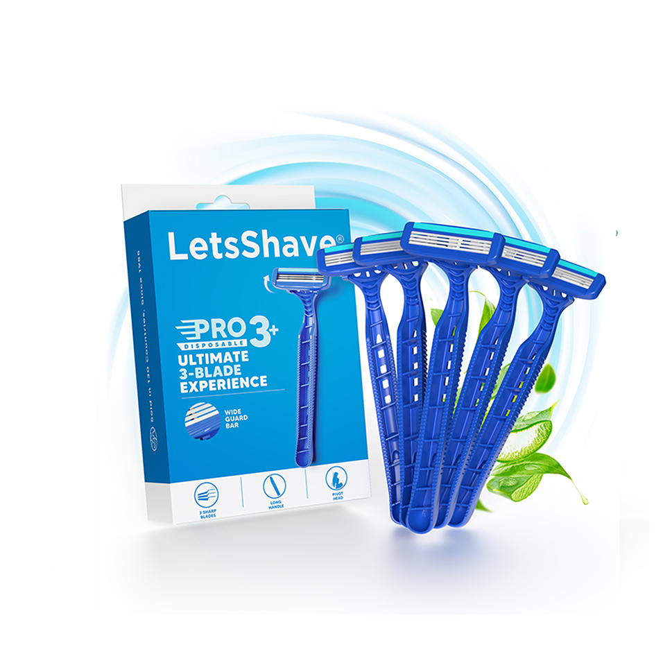 LetsShave Pro 3 Plus Disposable Shaving Razors for Men (Pack of 5)