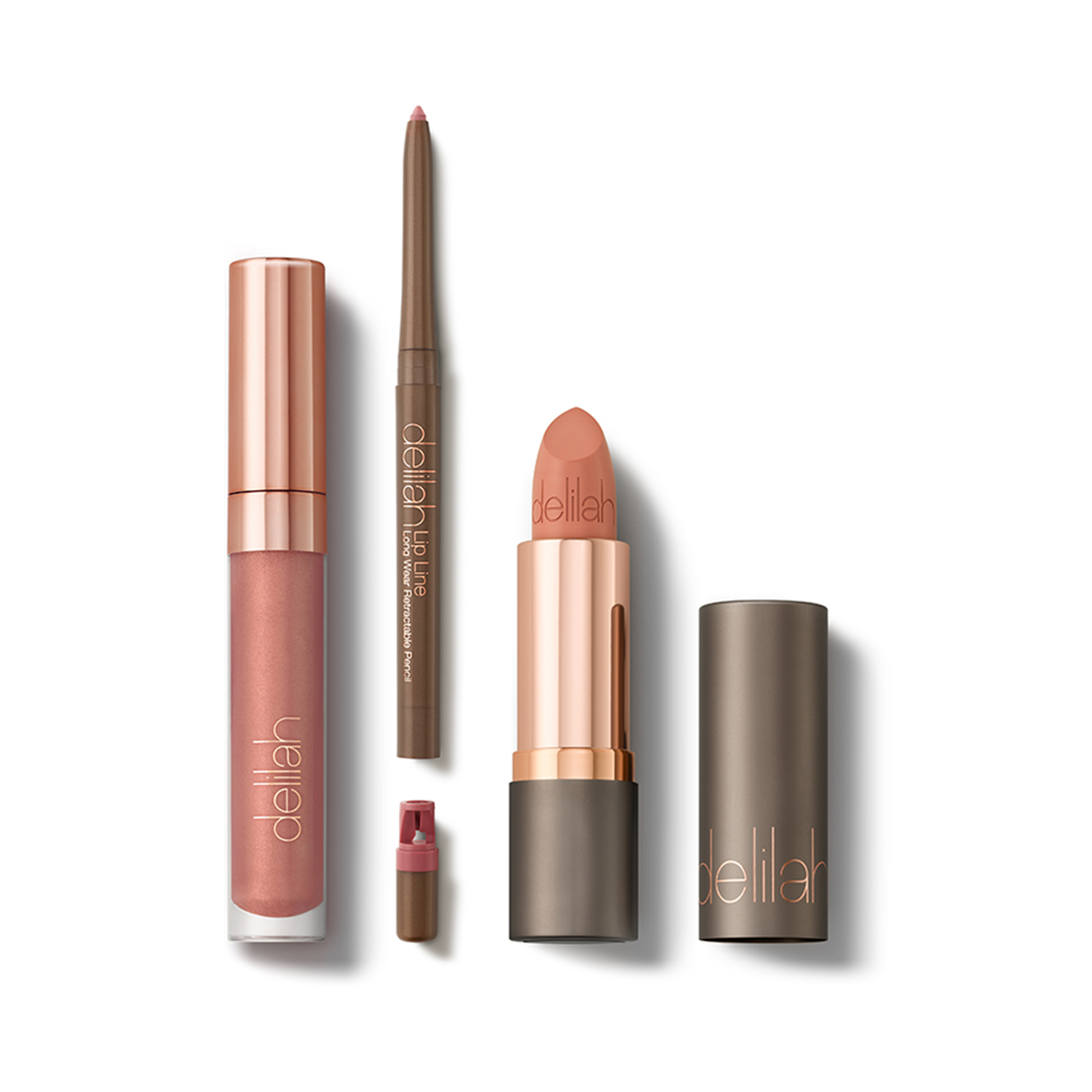 Delilah Nude Lip Collection (Trio of Lip Line, Lipstick & Lipgloss) – Buff, Muse & Minx