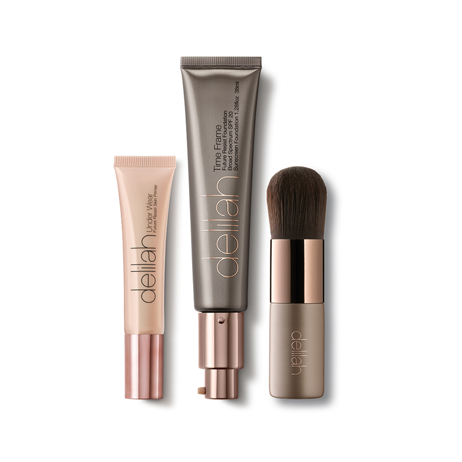 Delilah Light and Luminous Collection (Set of Foundation, Primer, and, Foundation Brush) - Nutmeg