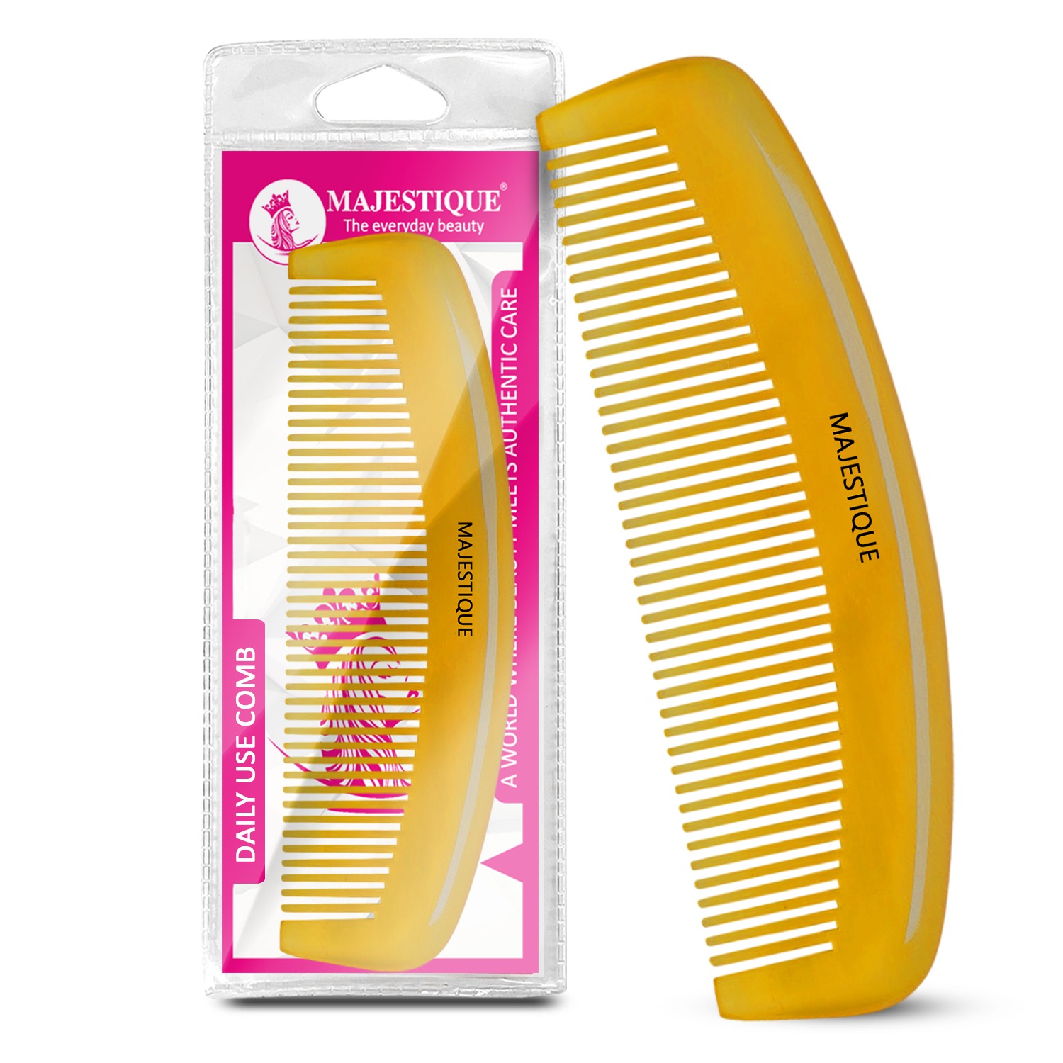 Majestique Daily Use Hair Comb | Wide Round Tooth Comb for Curly Hair | Non Static, Heat Resistant for Women, Men - 1Pc/Multicolour