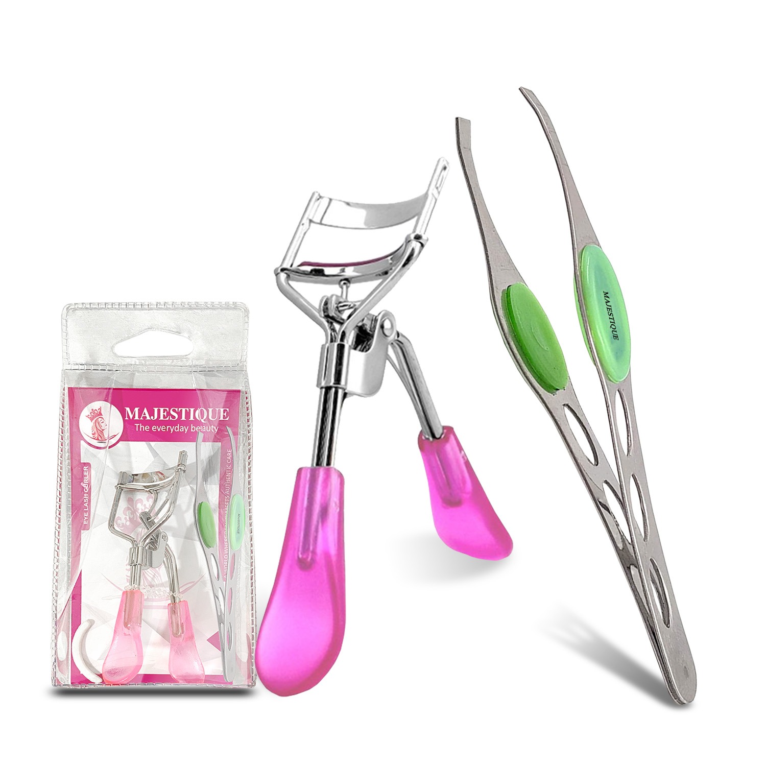Majestique Eyelash Curler with Slant Tip Tweezer | Charming Curl Creates Voluminous Lashes | No Pinching or Pulling | Suitable for All Eye Shapes - 2Pcs/Multicolor