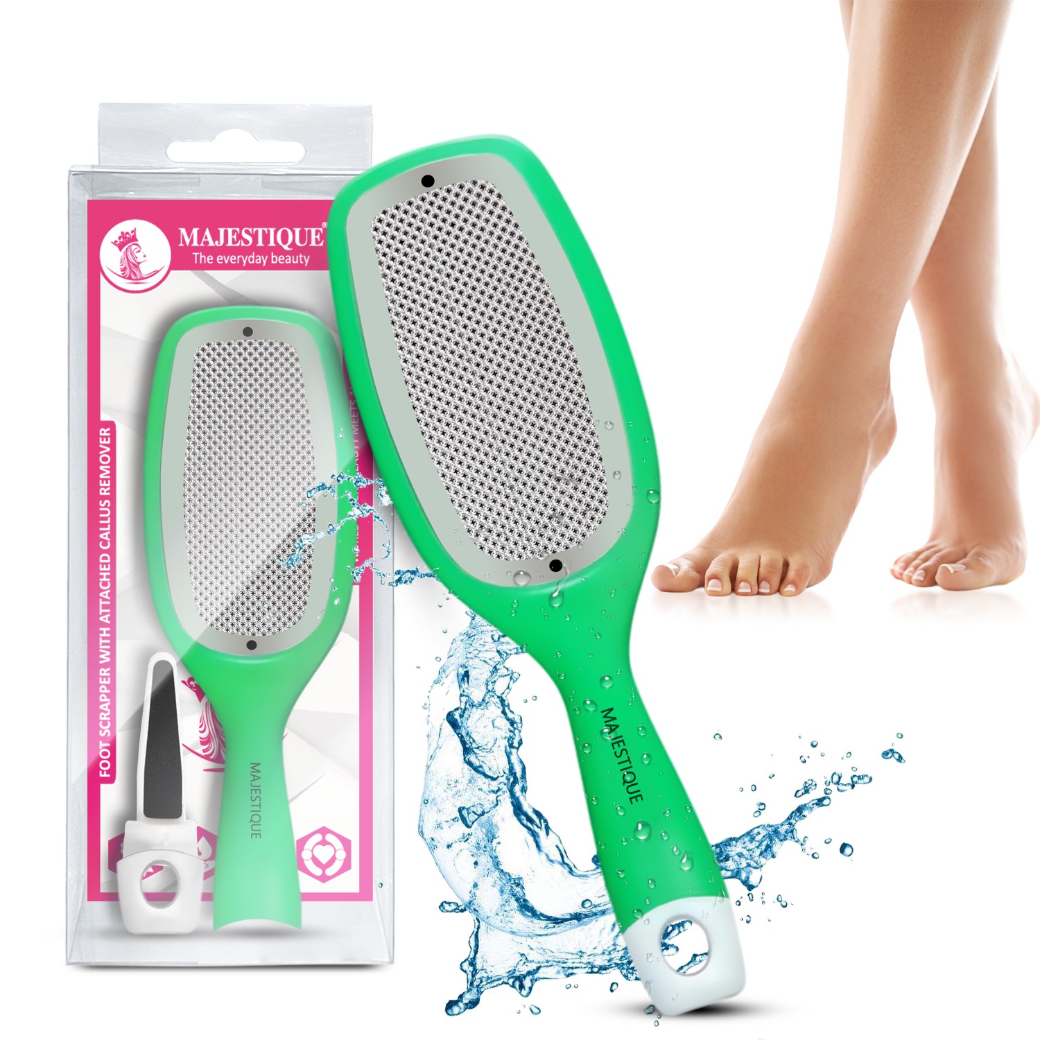 Majestique Foot Scraper with Attached Callus Remover, Stainless Steel Foot File Scrubber for Dead Skin, Pedicure Scraper for Feet, Foot Scrubber for Bathing - 1Pc (Multicolour)