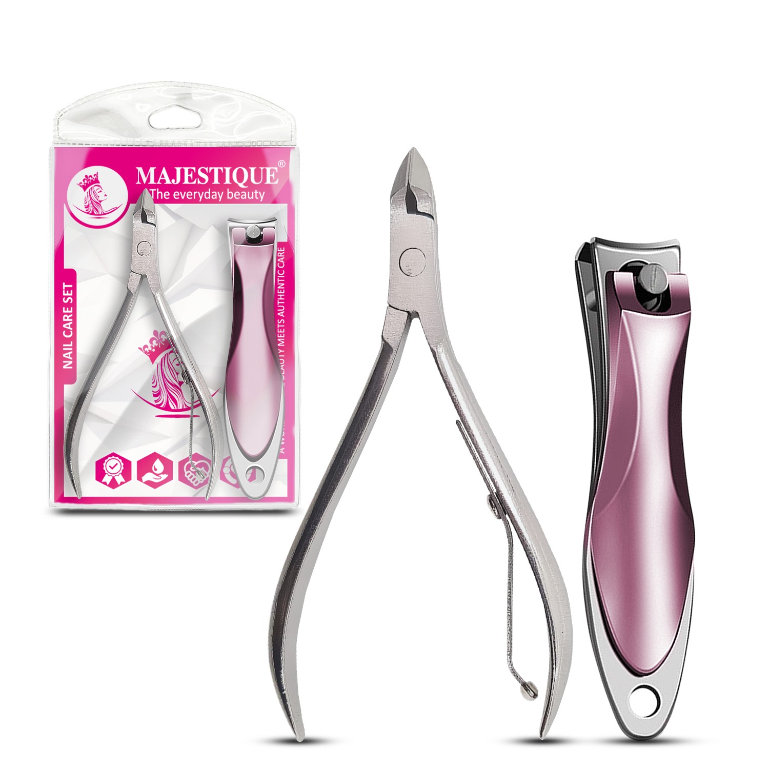 Majestique Nail Care Set - Nail Clipper with Filer & Cuticle Remover | Stainless Steel, Durable, Perfect for Men & Women | At-Home or Travel Grooming - 2Pcs/Multicolours