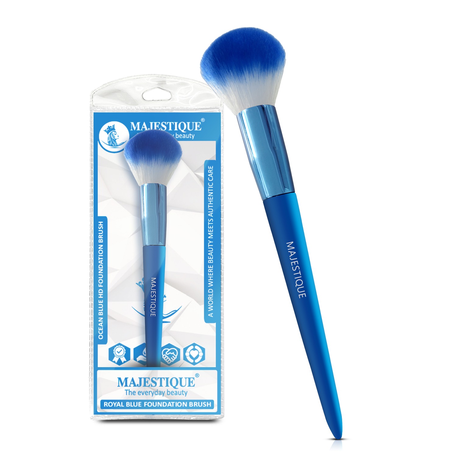 Majestique Ocean Blue HD Foundation Brush | Soft, Dense, Ergonomic Beauty Blender Brush | For Flawless Foundation and Powder Application - 1Pc/Blue
