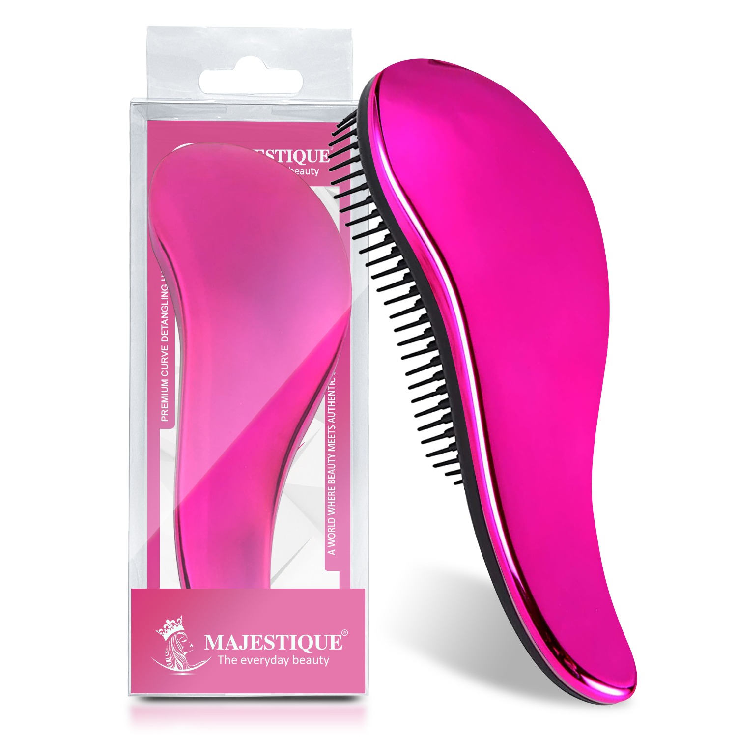Majestique Premium Detangling Hair Brush | No Tangle Knots, Anti-Breakage | Scalp Massage, Perfect for Wet & Dry Hair | Ideal for Styling & Thick, Curly, or Fine Hair - 1Pc/Multicolour
