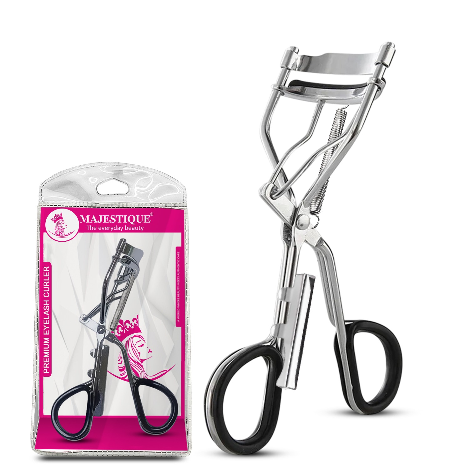 Majestique Premium Eyelash Curler, Instant Lift Voluminous & Defined Lashes with Comfortable Grip, Long-Lasting & Corrosion Resistant - 1Pc/Multicolour
