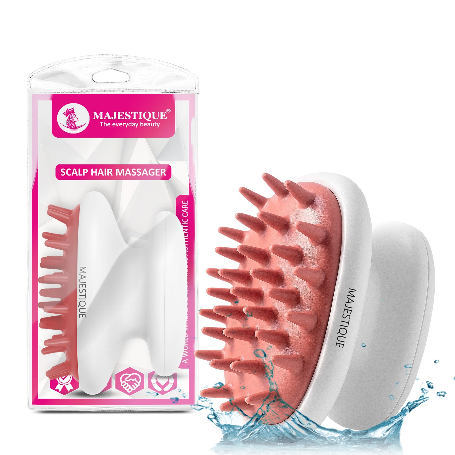 Majestique Scalp Massager Brush with Detachable Handle | Soft  Anti Dandruff Shampoo Brush Scrub | Relaxing Hair Scalp Massager for Women | Boosts Circulation & Exfoliates Healthier Hair - 1Pcs/Multicolour