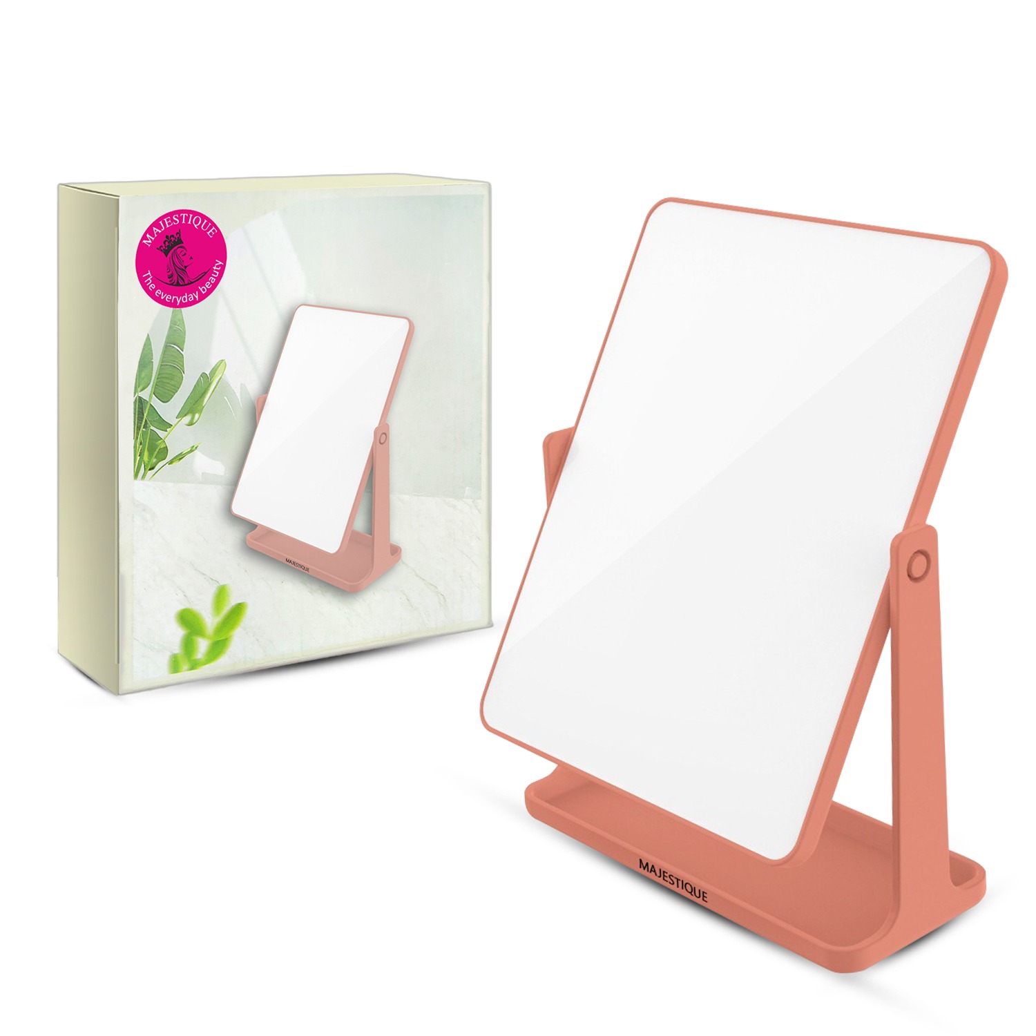 Majestique Table Top Vanity Mirror, Foldable Desk Mirror with Stand, 360° Rotating Adjustable Makeup Mirror for Women, Portable and Desktop Use - 1Pc/Multicolour