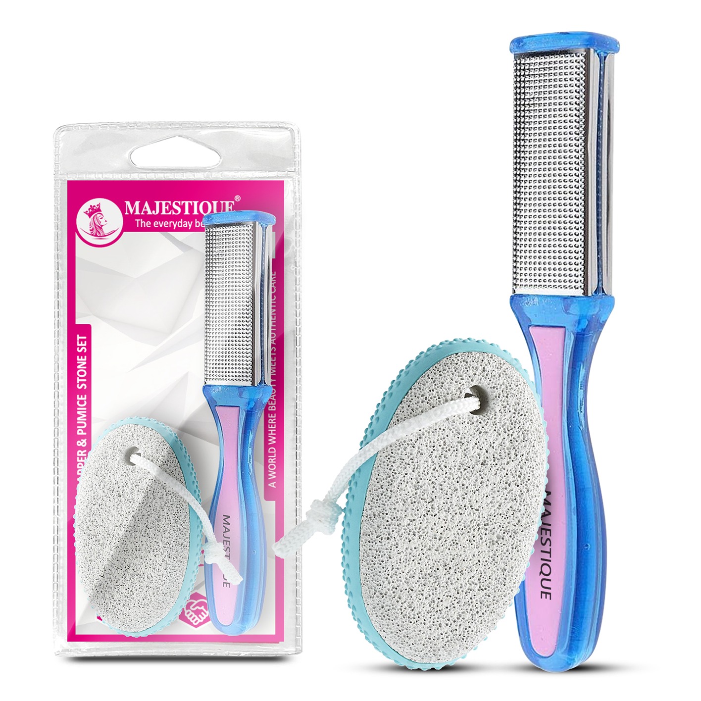 Majestique Foot Scraper & Pumice Stone Set, Dual Action Foot File & Pedicure Scrubber for Dead Skin, Cracked Heels & Calluses Removal, Smooth, Soft Feet Every Day - 2Pcs (Multicolour)