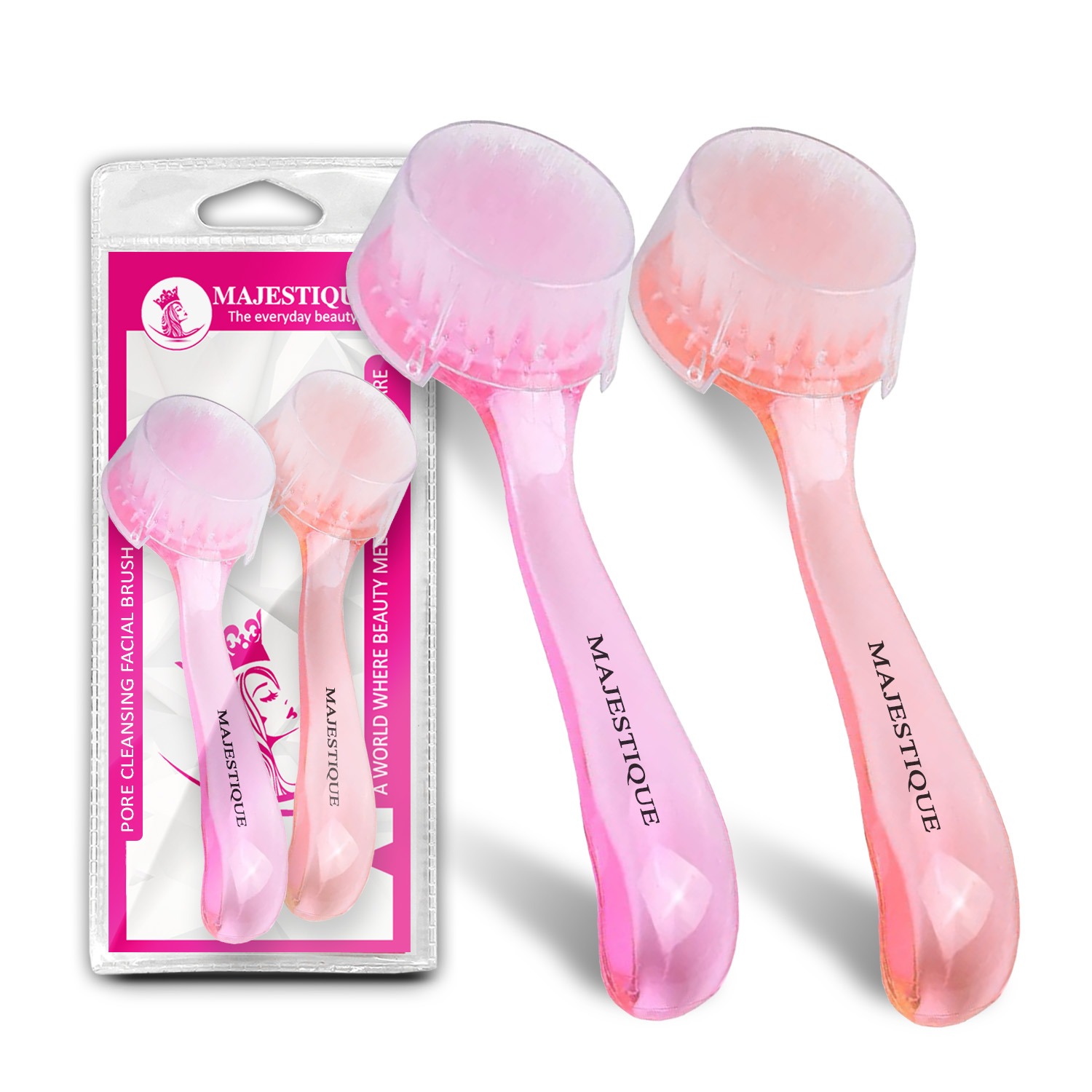 Majestique Pore Cleaning Facial Brush Combo | Makeup Skincare Removal | Face Wash Brush | Remove Blackheads and Massage Skin Cleansing - 2Pcs/Multicolor