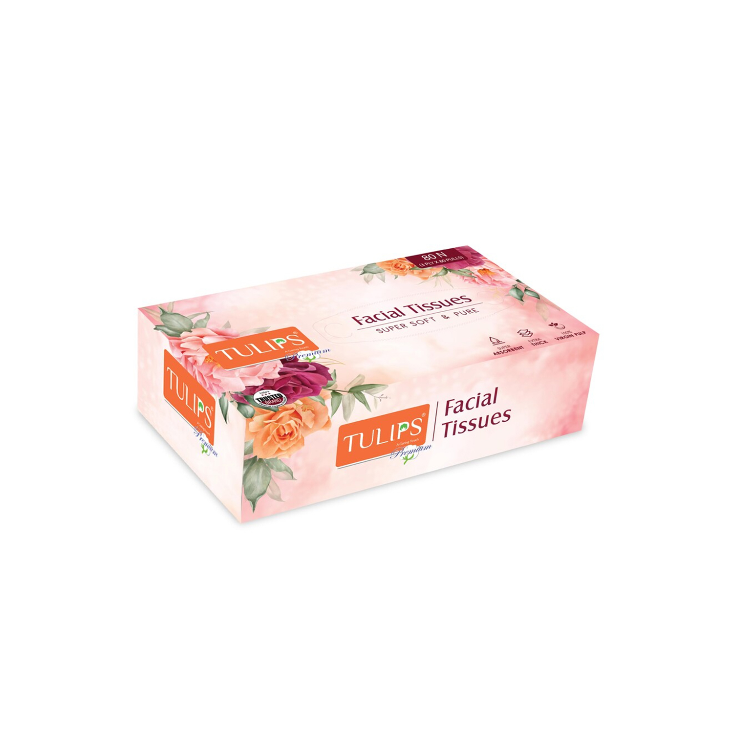 Tulips Premium Tissue Box 80 N 3 Ply