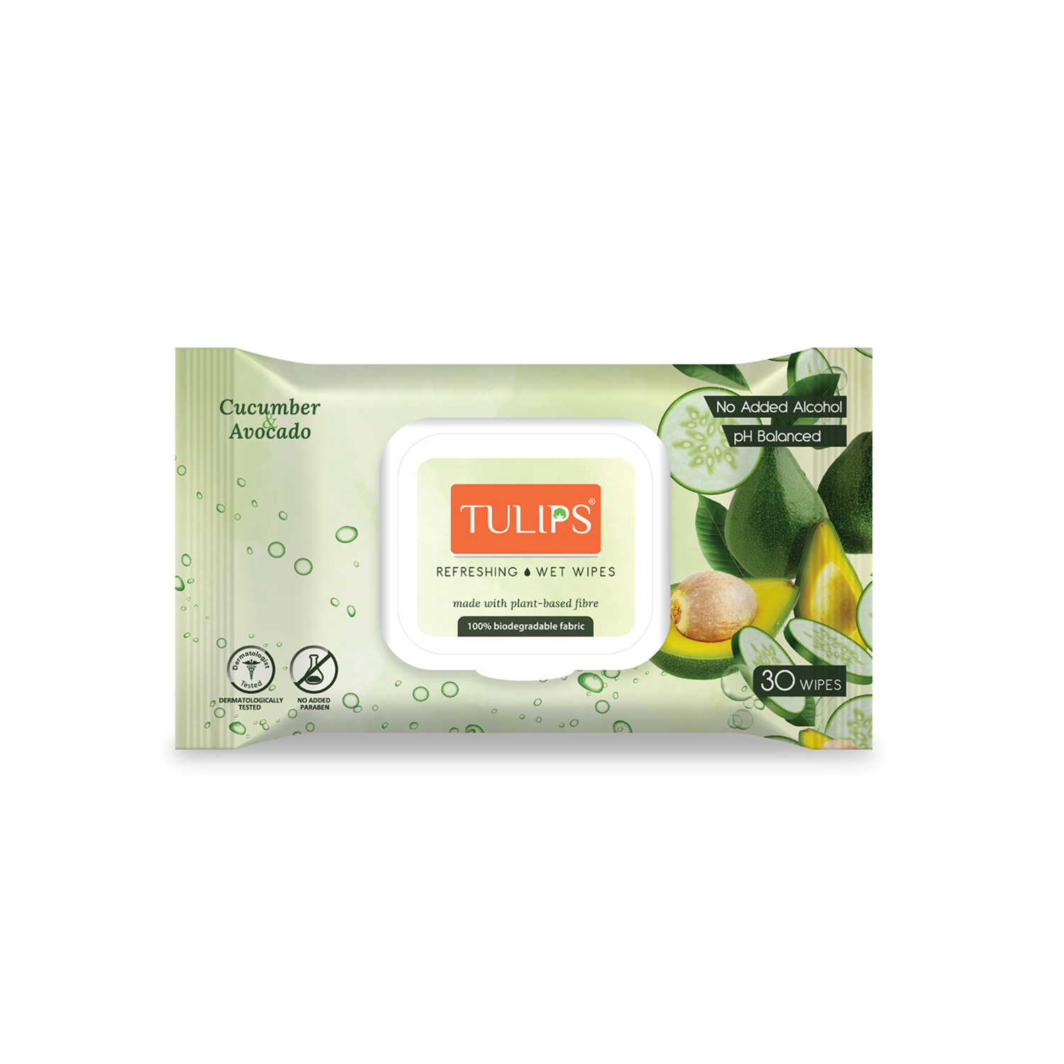 Tulips Refreshing Wet Wipes X 30 Lid Pack _Cucumber & Avocado
