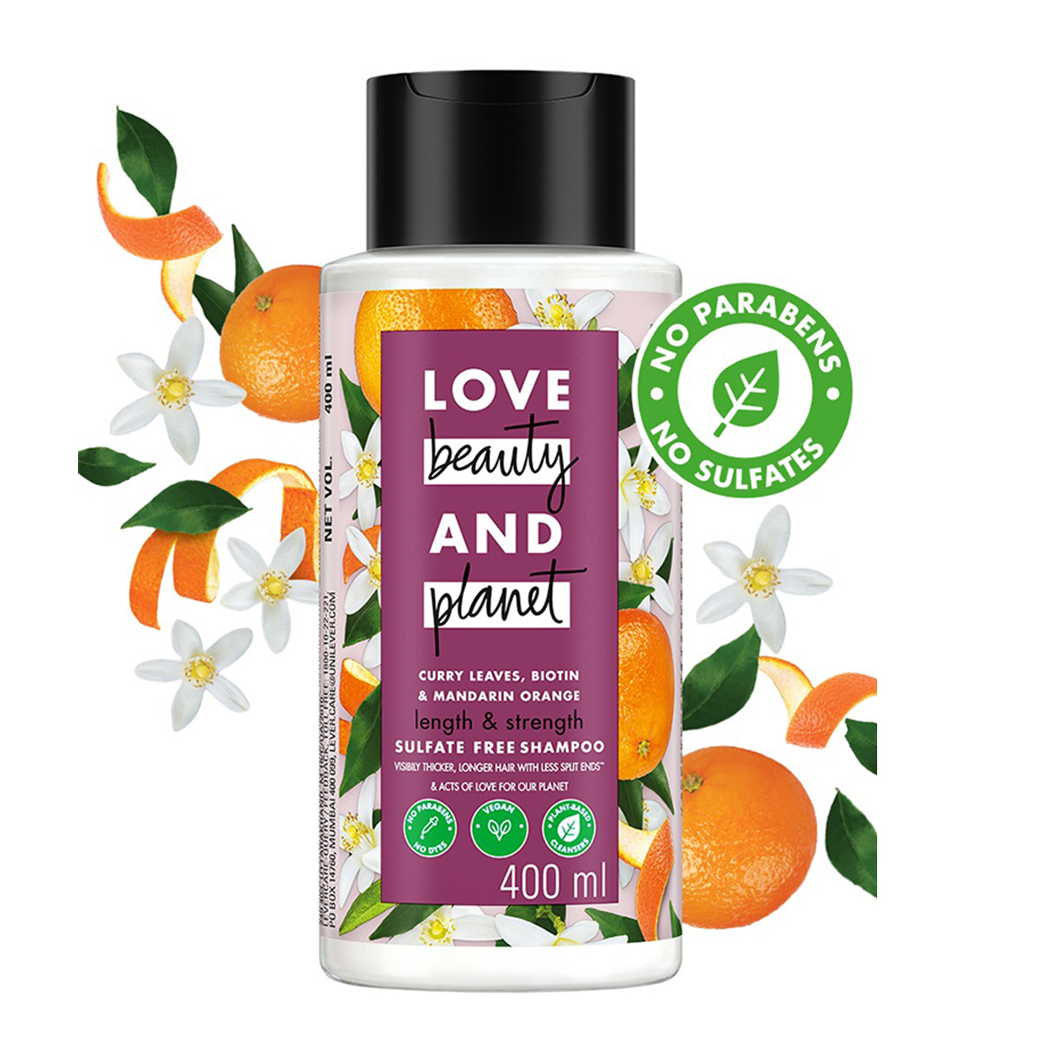 Love Beauty & Planet Curry Leaves, Biotin & Mandarin Sulfate Free Shampoo for long & strong hair, 400ml 