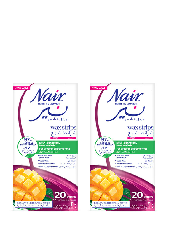 Nair Facial Hair Removal Cold Wax Strips With Mango Extract, Pack of 2 (20 Strips & 4 Finishing Wipes)
