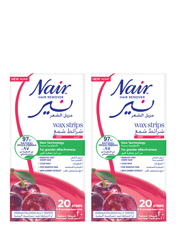 Nair Facial Hair Removal Cold Wax Strips With Cherry Extract, Pack of 2 (20 Strips & 4 Finishing Wipes)