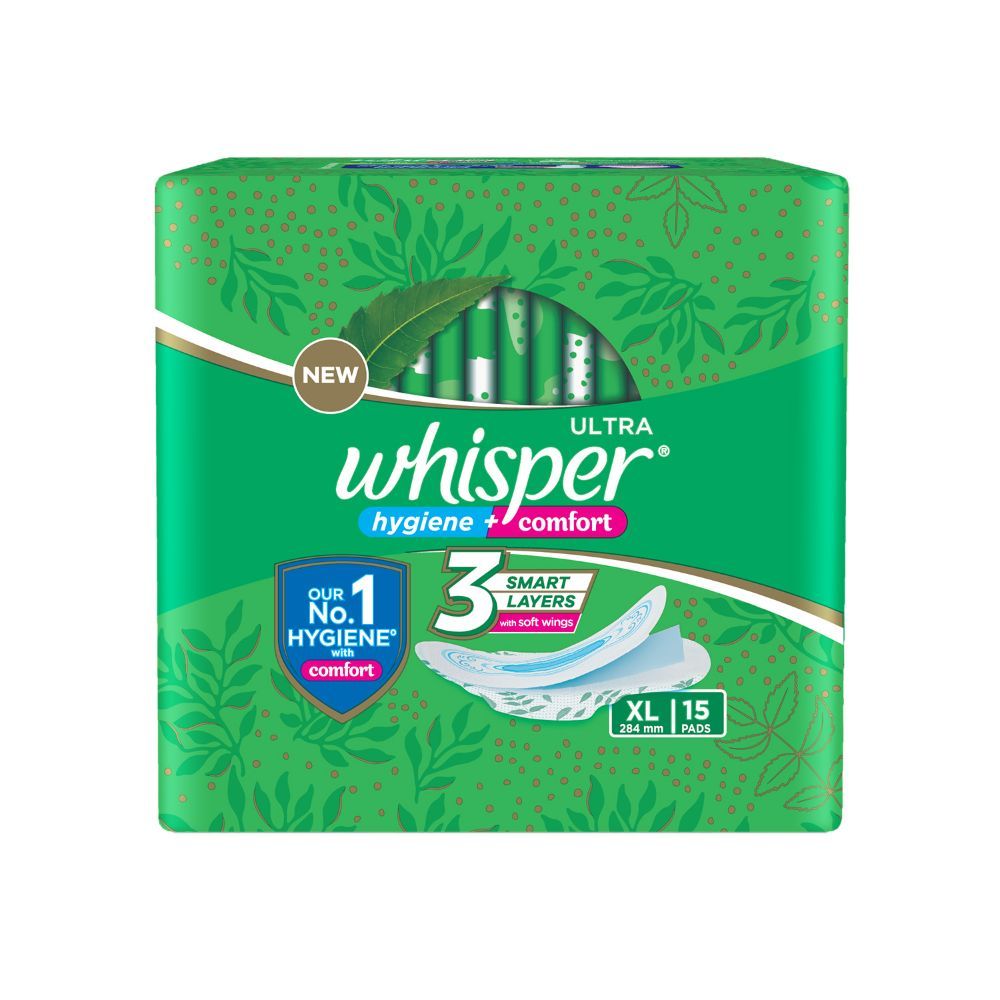 Whisper Ultra Clean Sanitary Pads for Women, XL 15 Napkins