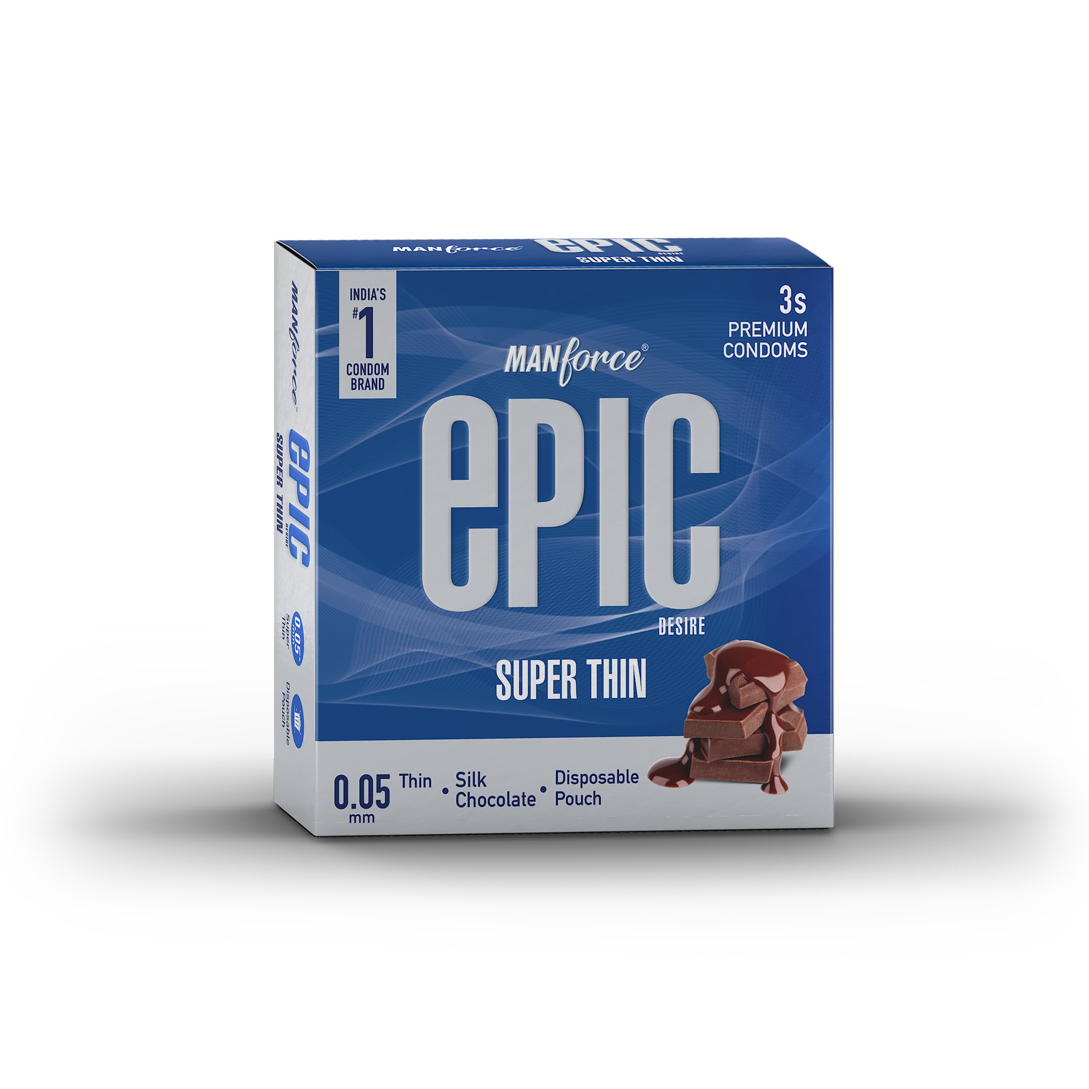 Manforce Epic Desire Super Thin Premium Condom for Men, Silk Chocolate Flavour, Disposable Pouch (3 Counts)