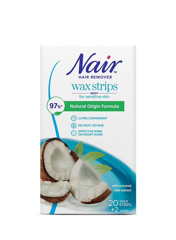 Nair coconut milk extract Hair removal wax stripes, 20 wax strips with 2 wipes
