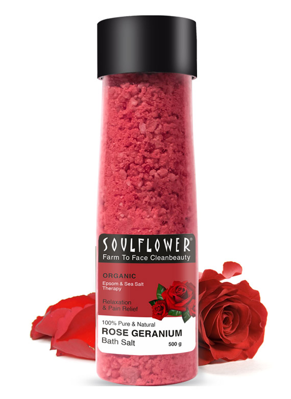 Soulflower Rose Geranium Aroma Bath Salt, 500 g 