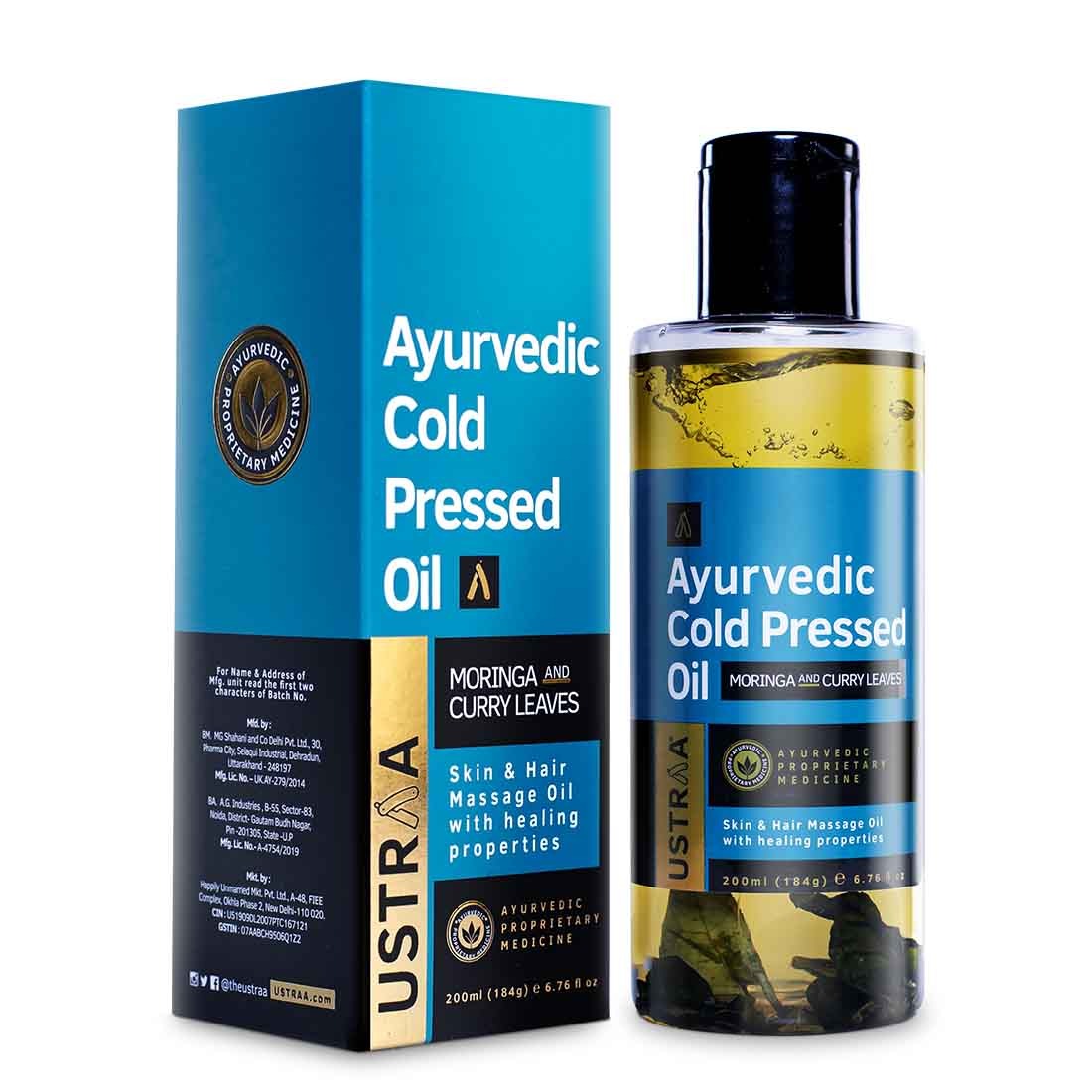 Ustraa Ayurvedic Cold Pressed Oil 200ml - with Moringa & Curry Leaves
