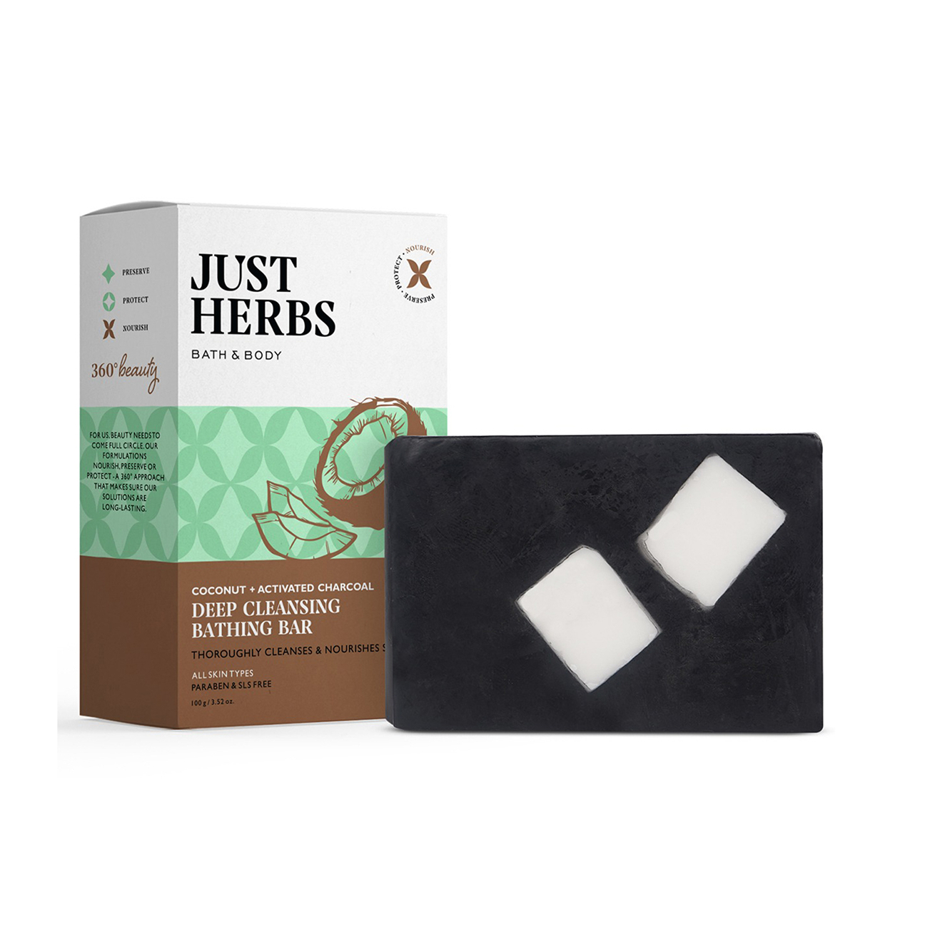 Just Herbs Coconut + Activated Charcoal Deep Cleansing Bathing Bar