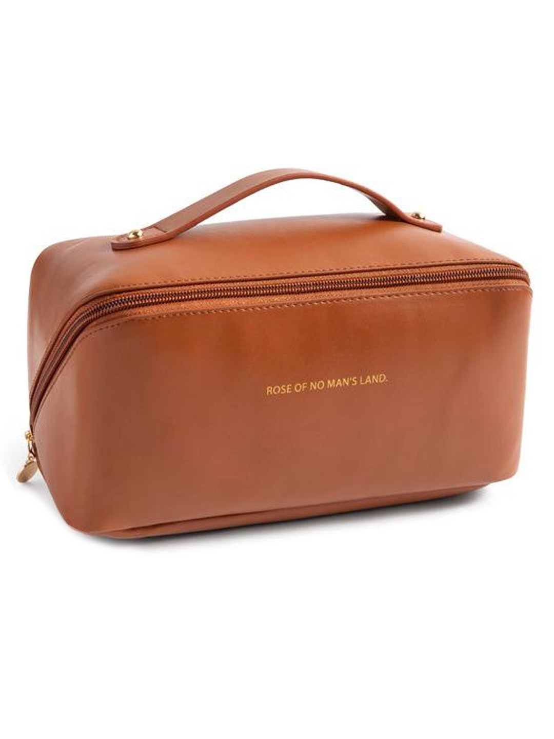 GUBB Multifunctional Travel Makeup Bag | Large Capacity Portable Leather Makeup Bag with Convinient & Durable Handle | Cosmetics Storage Bag with Waterproof PU Leather Fabric - Brown