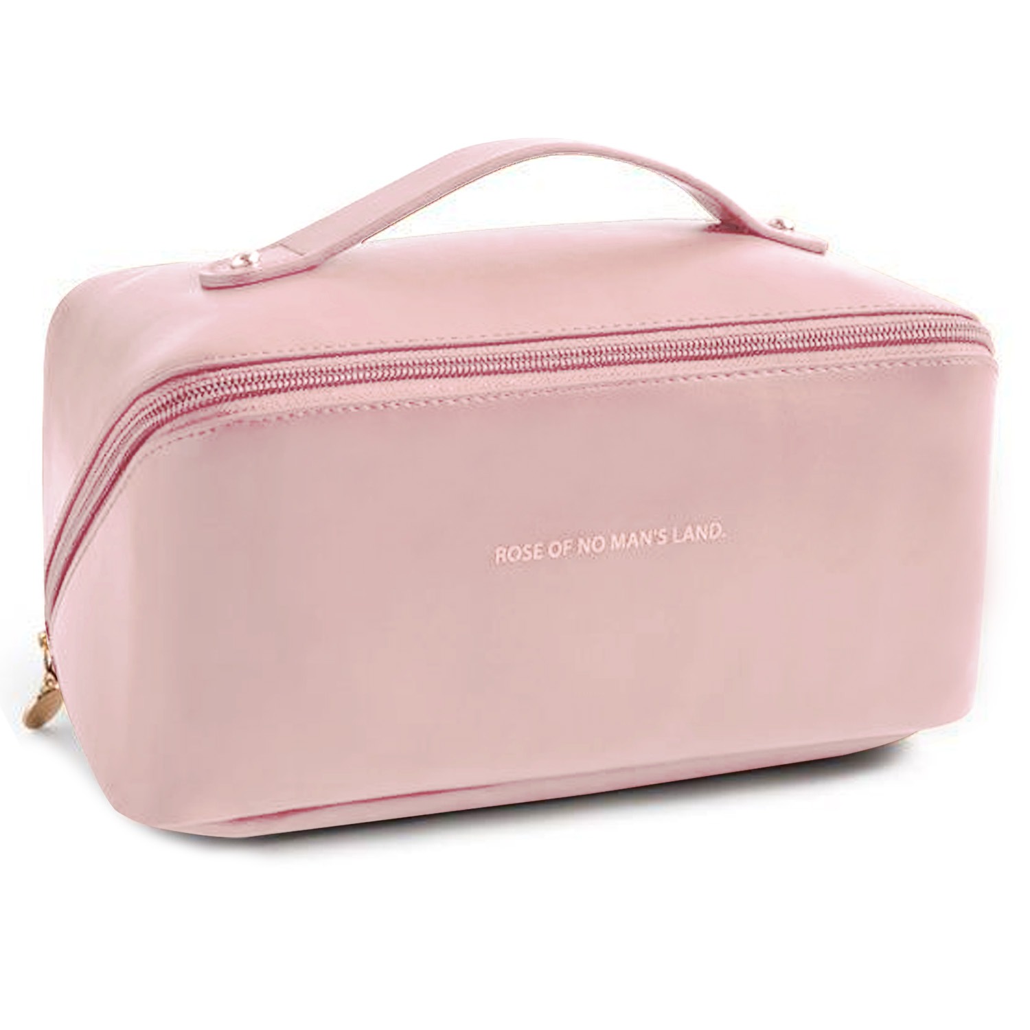 GUBB Multifunctional Travel Makeup Bag | Large Capacity Portable Leather Makeup Bag with Convinient & Durable Handle | Cosmetics Storage Bag with Waterproof PU Leather Fabric - Pink