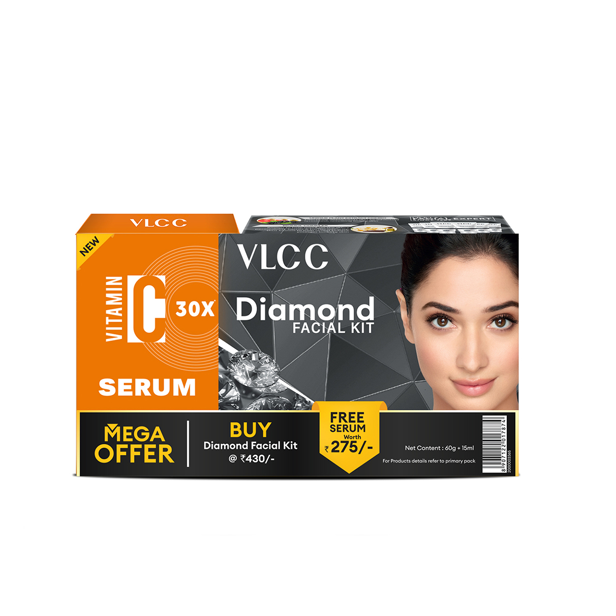 VLCC Diamond Facial Kit - 60g with Free Vitamin C Serum - 15ml