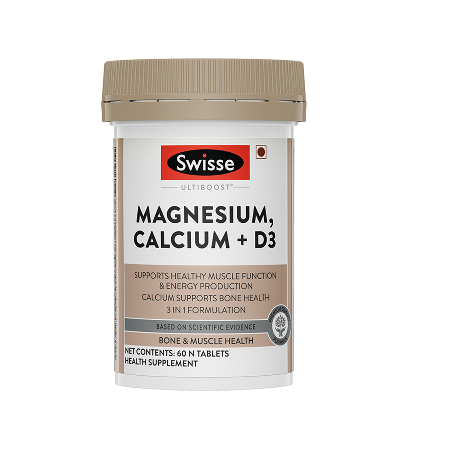 Swisse Ultiboost Magnesium, Calcium+D3 Supports muscle function & Energy- 60 Tablets