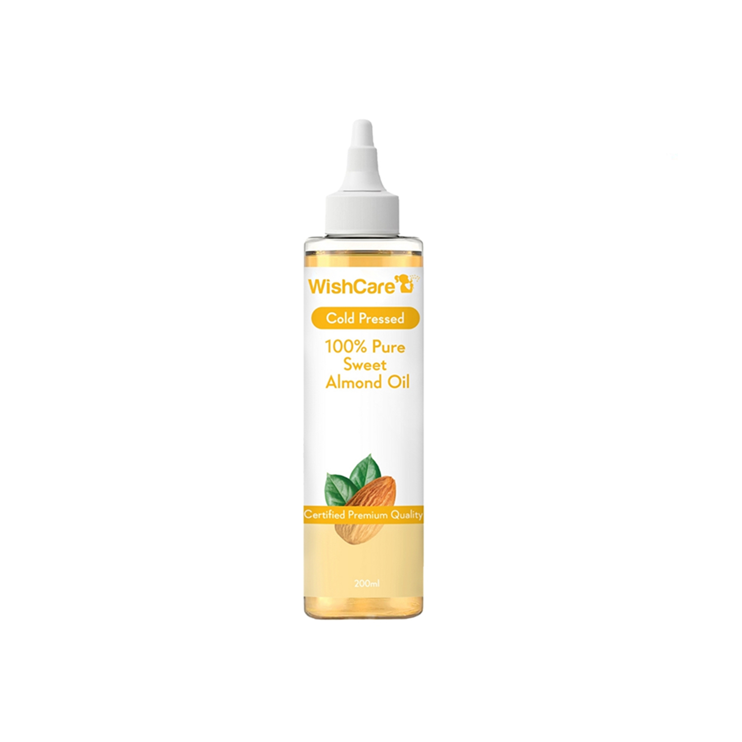 WishCare 100% Pure Cold Pressed Sweet Almond Oil for Healthy Hair and Glowing Skin (200ml)