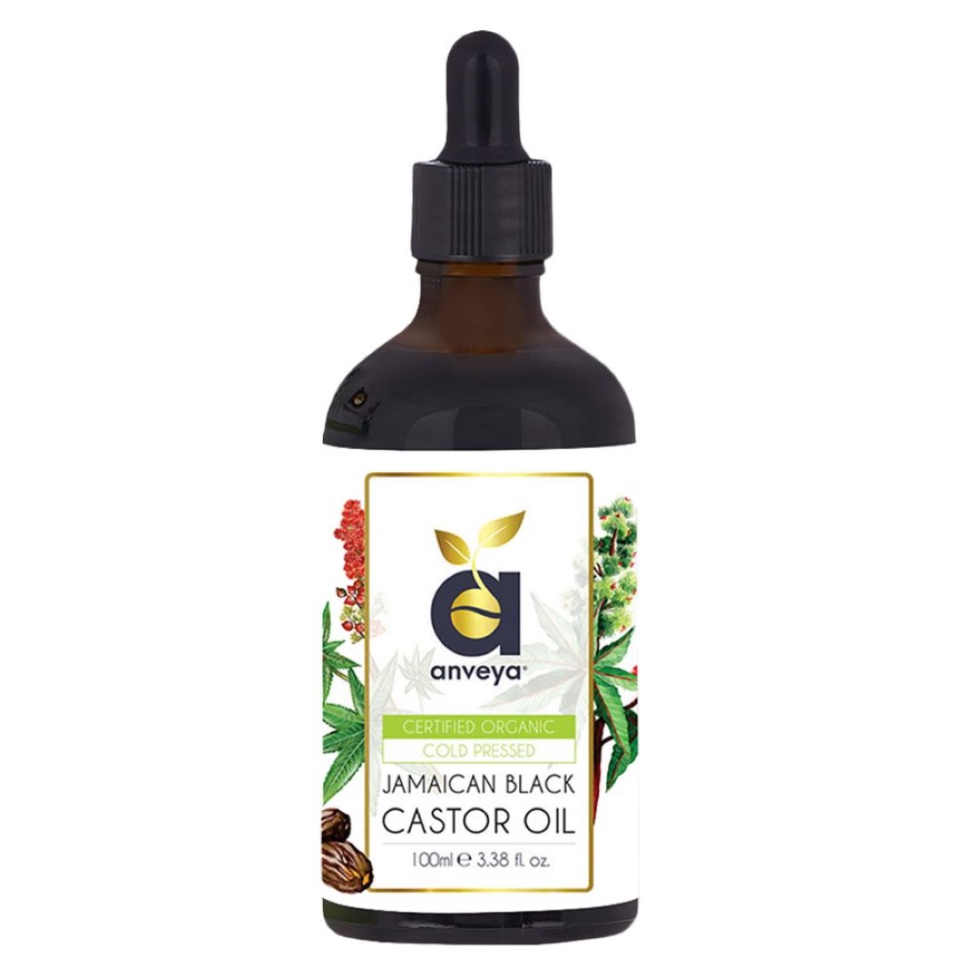 Anveya Jamaican Black Castor Oil, Cold-Pressed Organic, 100ml 