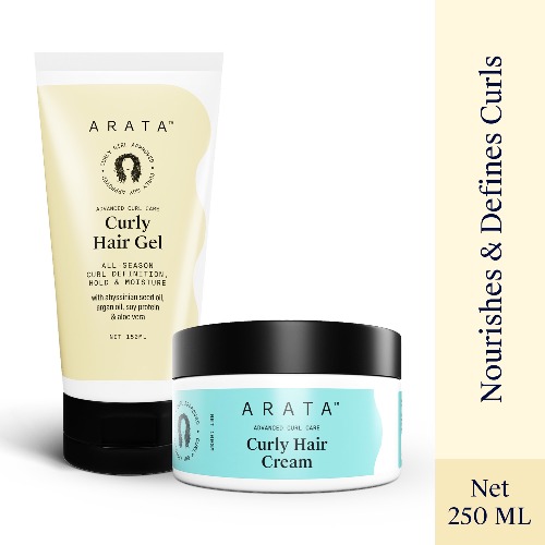 Arata Advanced Curl Care Curly Hair Cream (100 GM) & Advanced Curl Care Curly Hair Gel (150 ML) | Intensive Moisture & All-Season Curl Definition | Natural Oils, Protein, Aloe Vera & Shea Butter | CG Approved