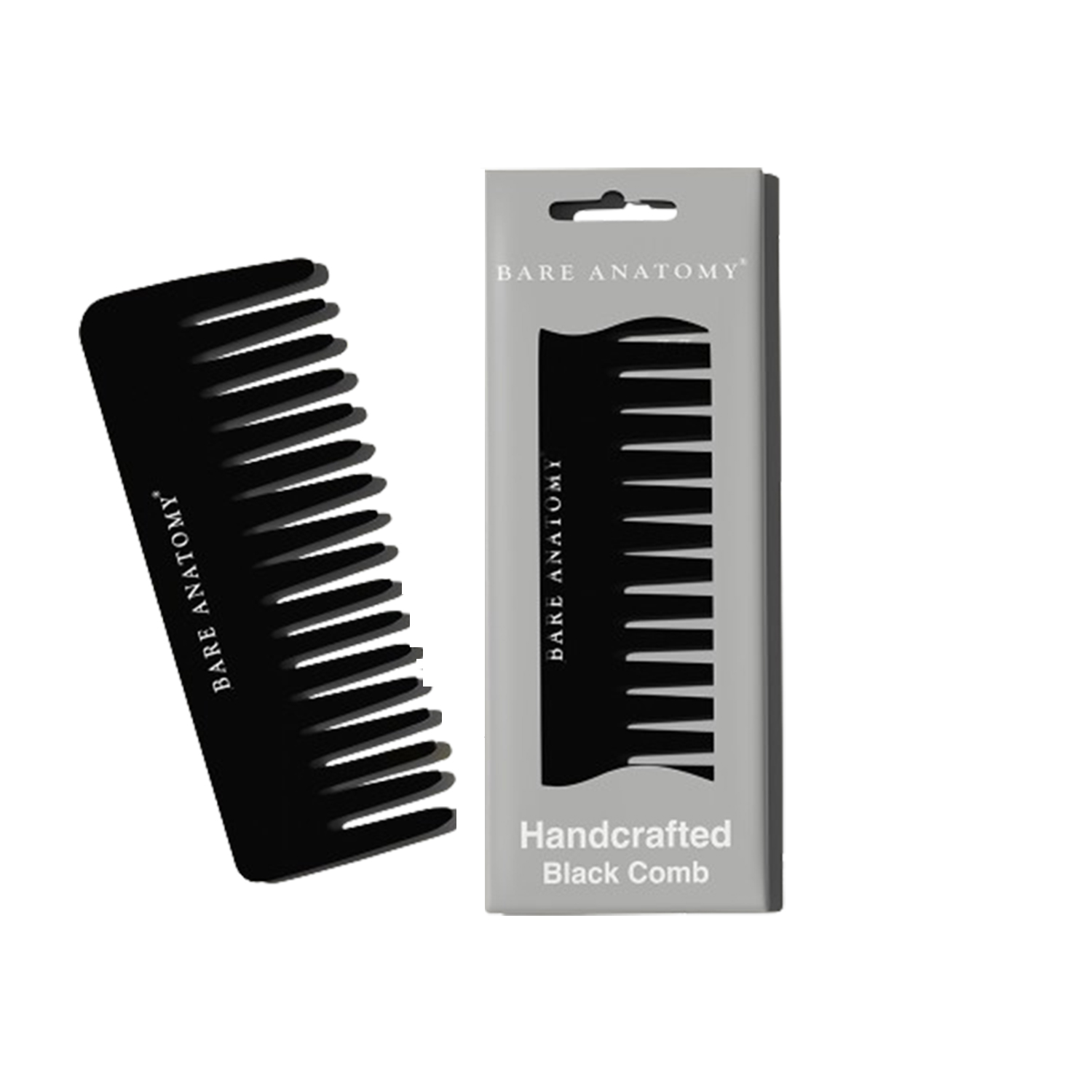 Bare Anatomy Handcrafted Black Comb- Gently Detangles & Controls Flyaways | Suitable for Dry, Curly, Wet & Curly Hair